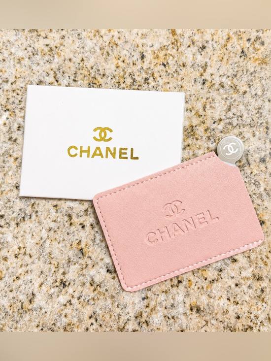 CHANEL Accessories - CHANEL Pink Leather Card & Mirror